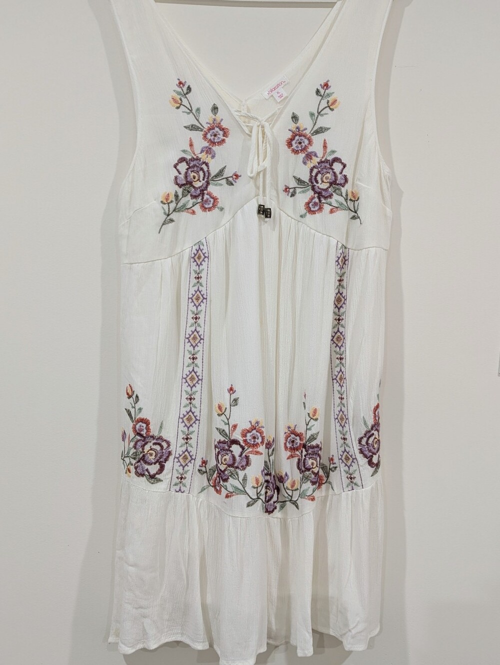 Xhilaration White Embroidered Floral Boho Sundress